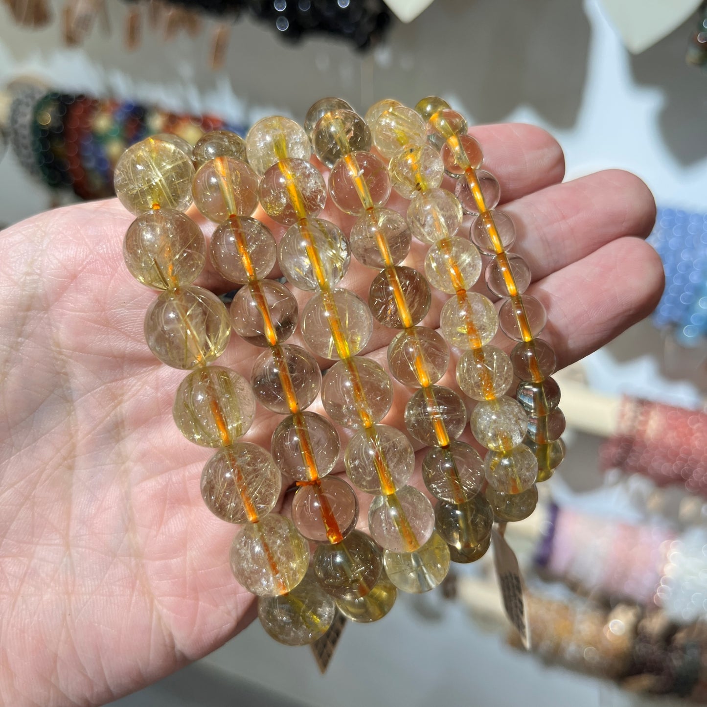 USA Golden Rutilated Quartz Crystal Beaded Bracelet