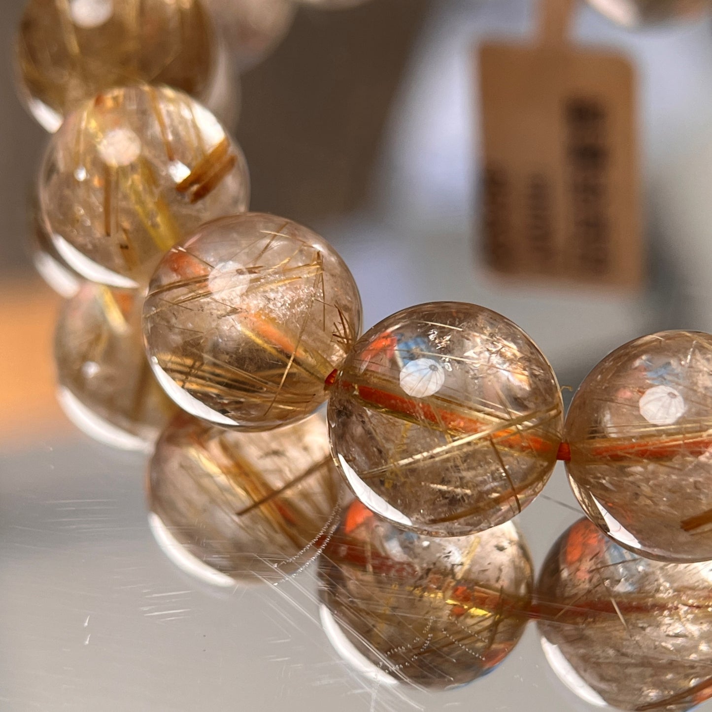 USA Golden Rutilated Quartz Crystal Beaded Bracelet