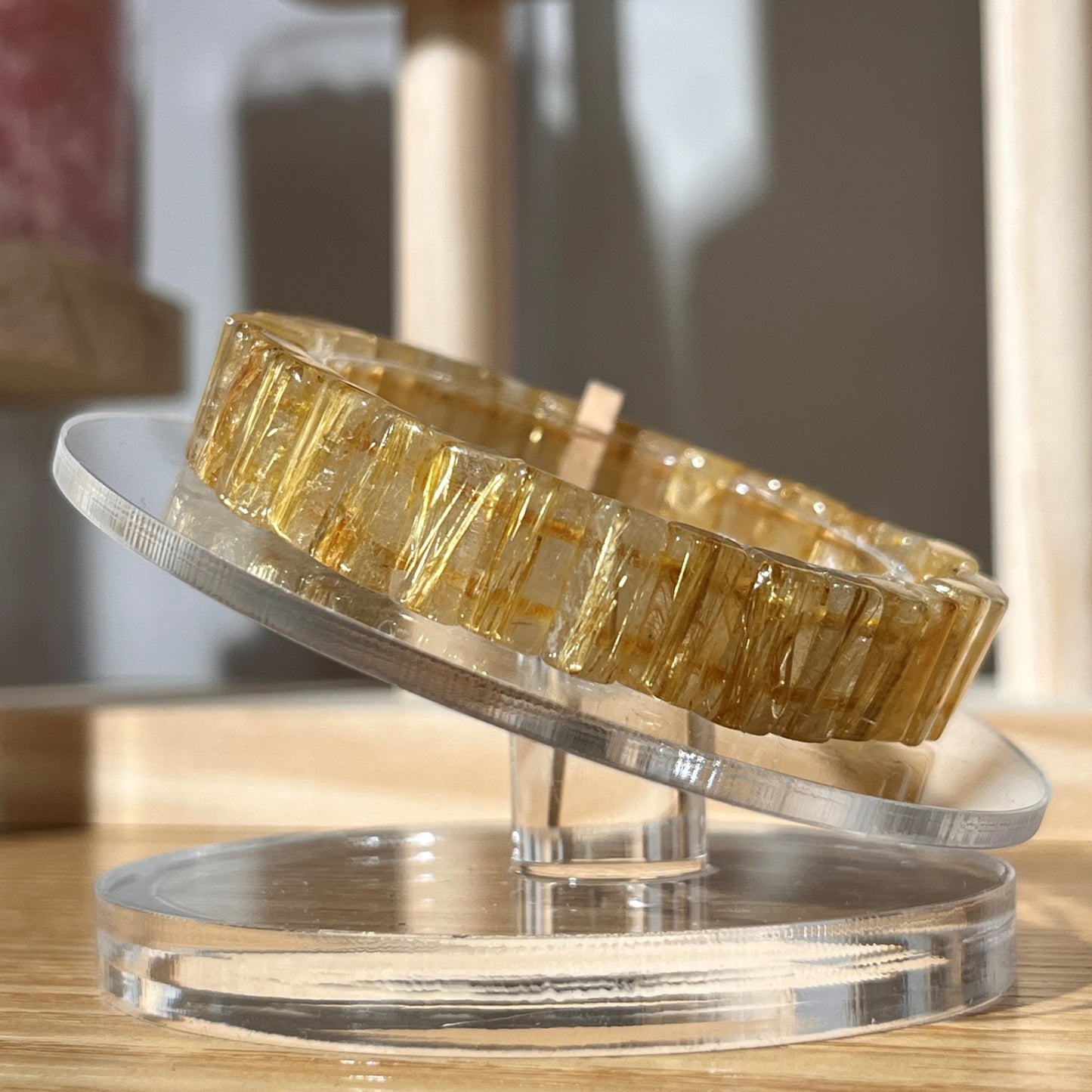Brazilian Golden Rutilated Quartz Rectangular Beads Bracelet - 5mm Beads