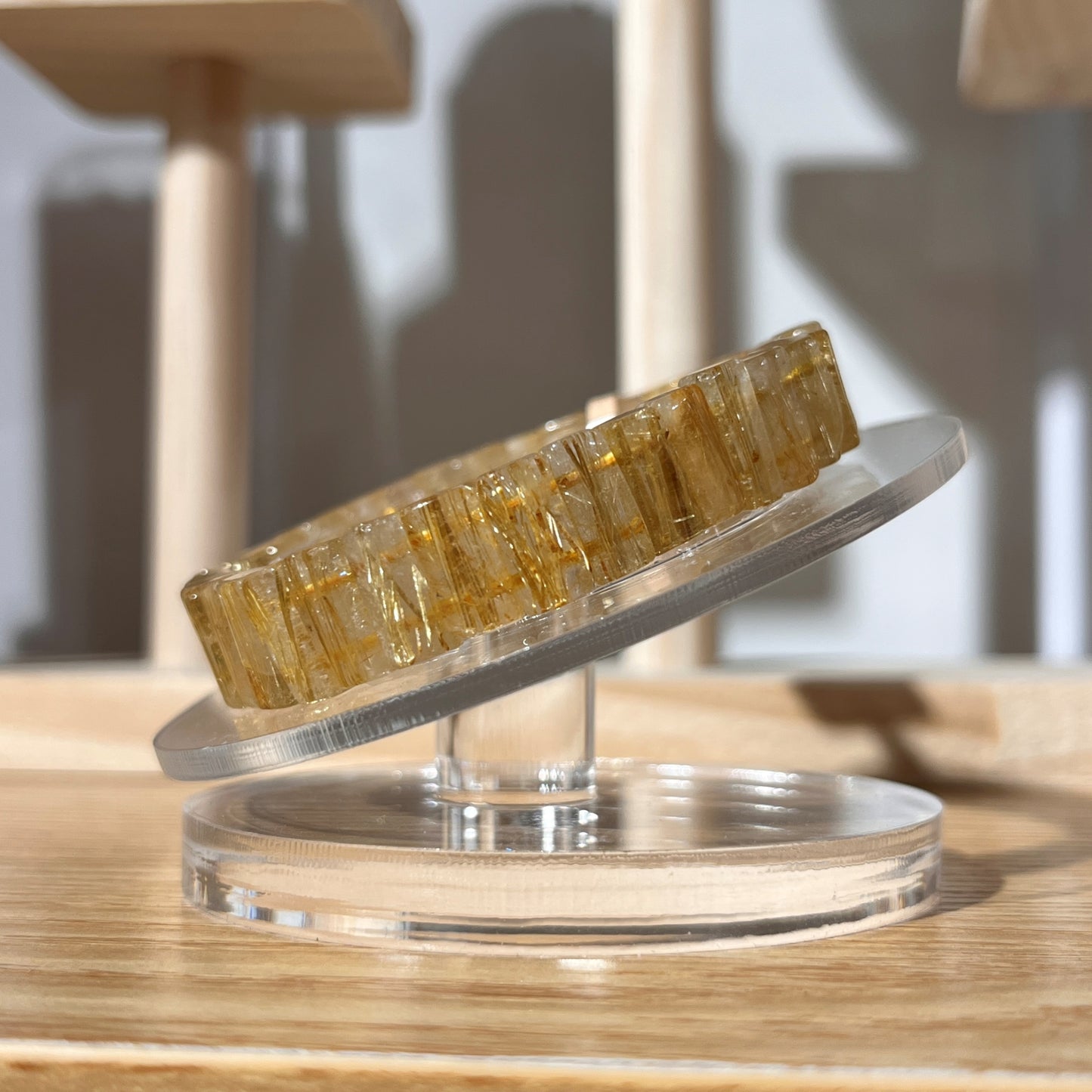 Brazilian Golden Rutilated Quartz Rectangular Beads Bracelet - 5mm Beads