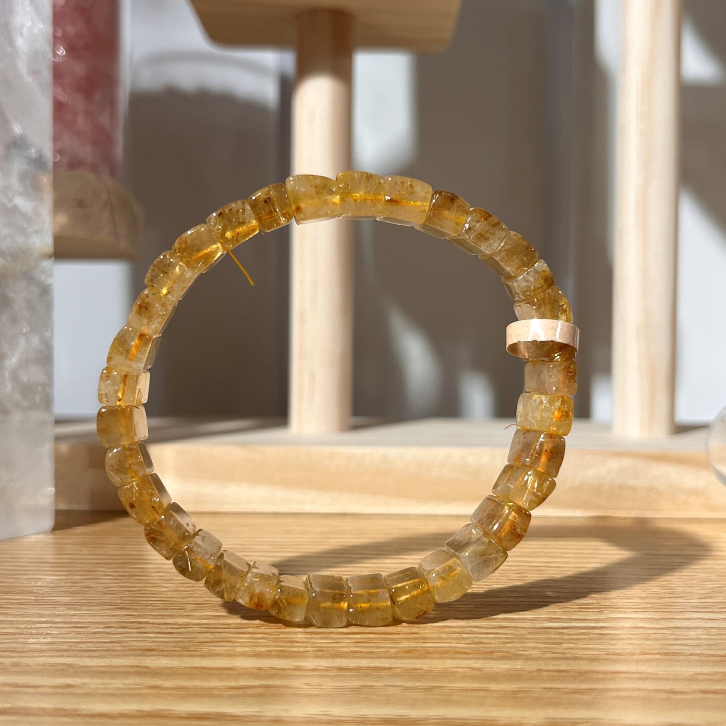 Brazilian Golden Rutilated Quartz Rectangular Beads Bracelet - 5mm Beads