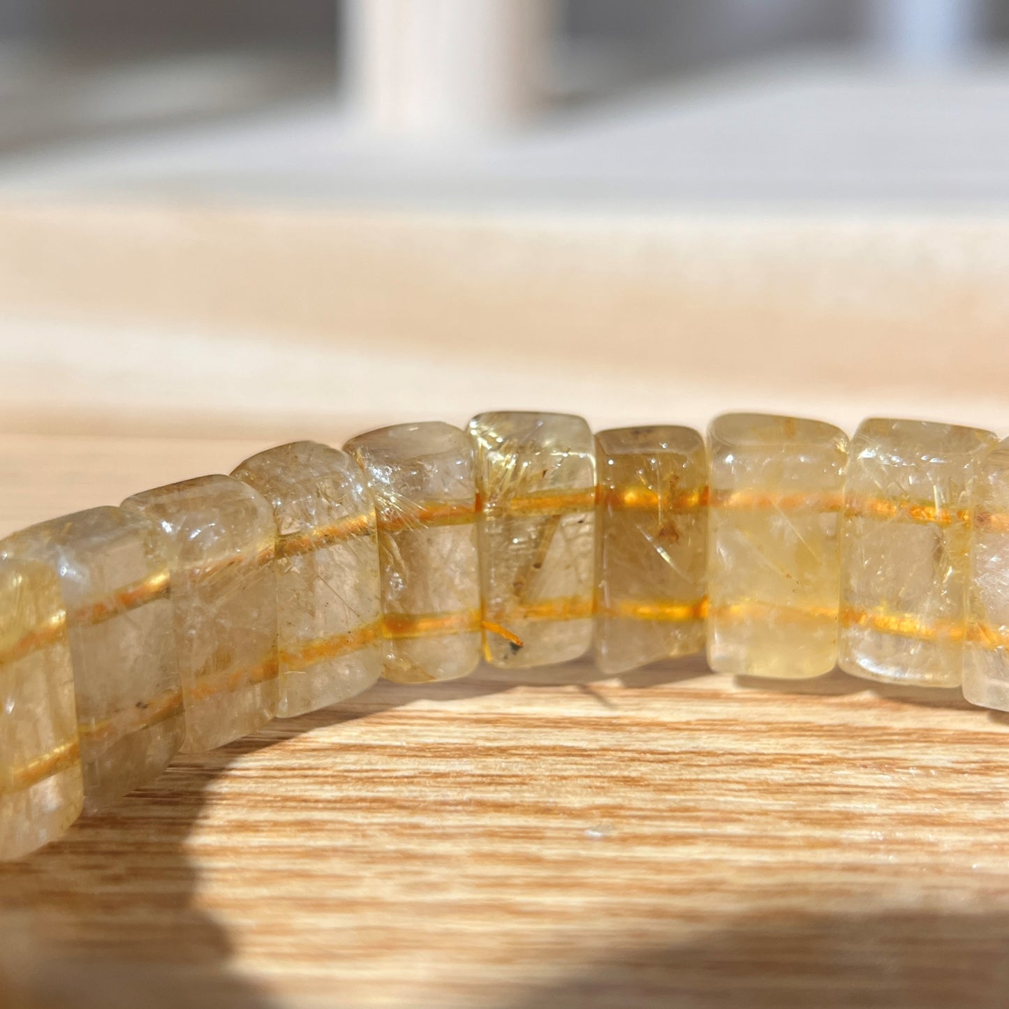 Brazilian Golden Rutilated Quartz Rectangular Beads Bracelet - 5mm Beads