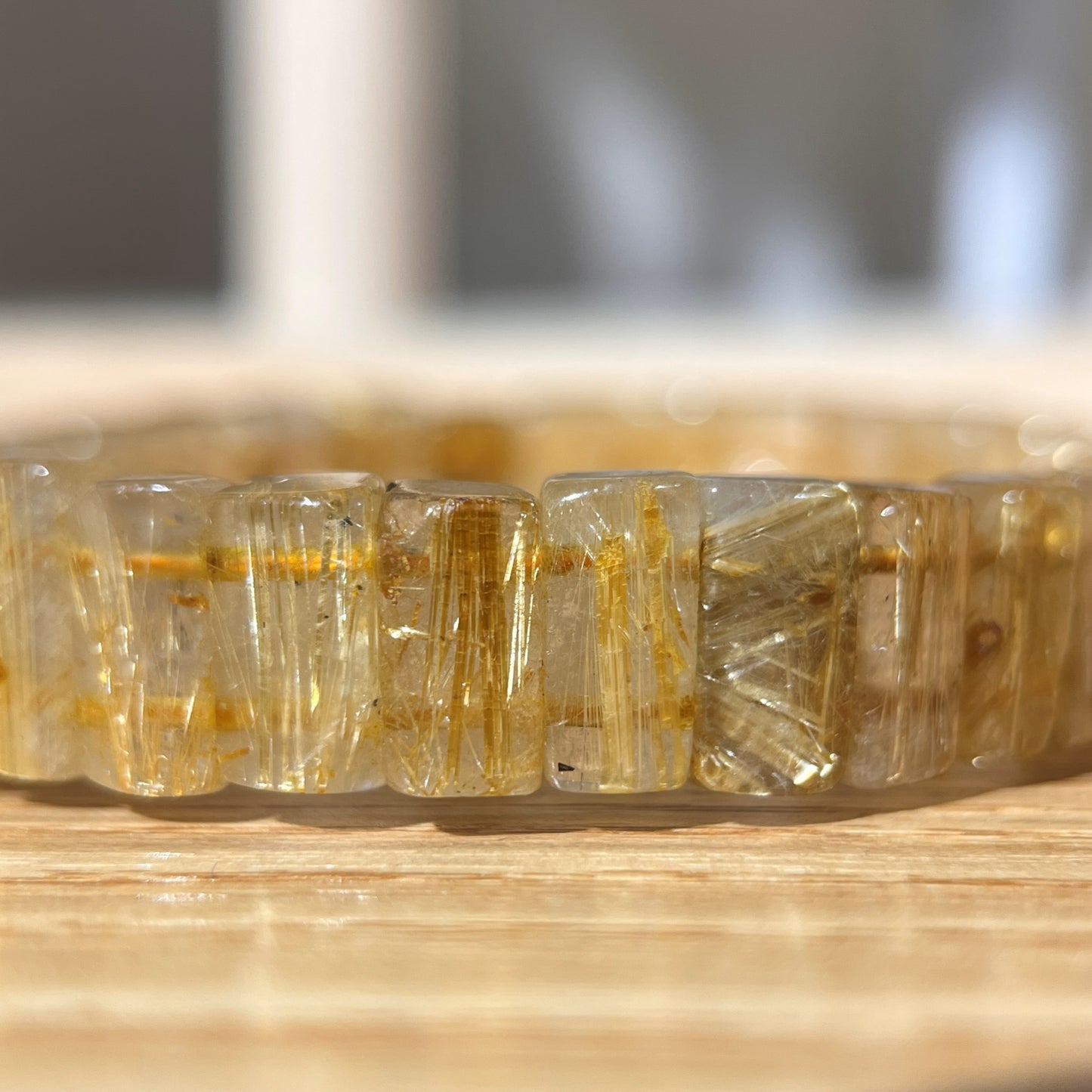 Brazilian Golden Rutilated Quartz Rectangular Beads Bracelet - 5mm Beads