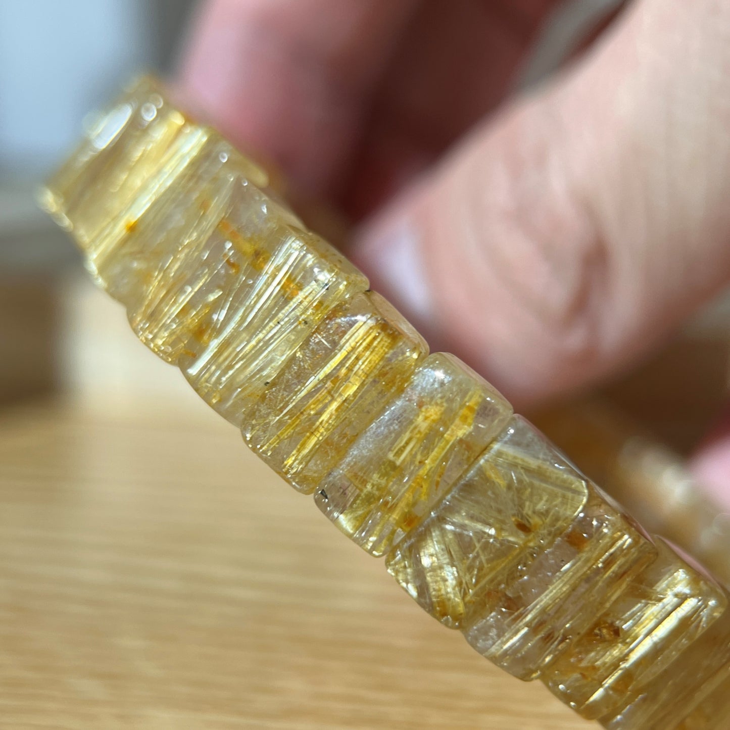 Brazilian Golden Rutilated Quartz Rectangular Beads Bracelet - 5mm Beads
