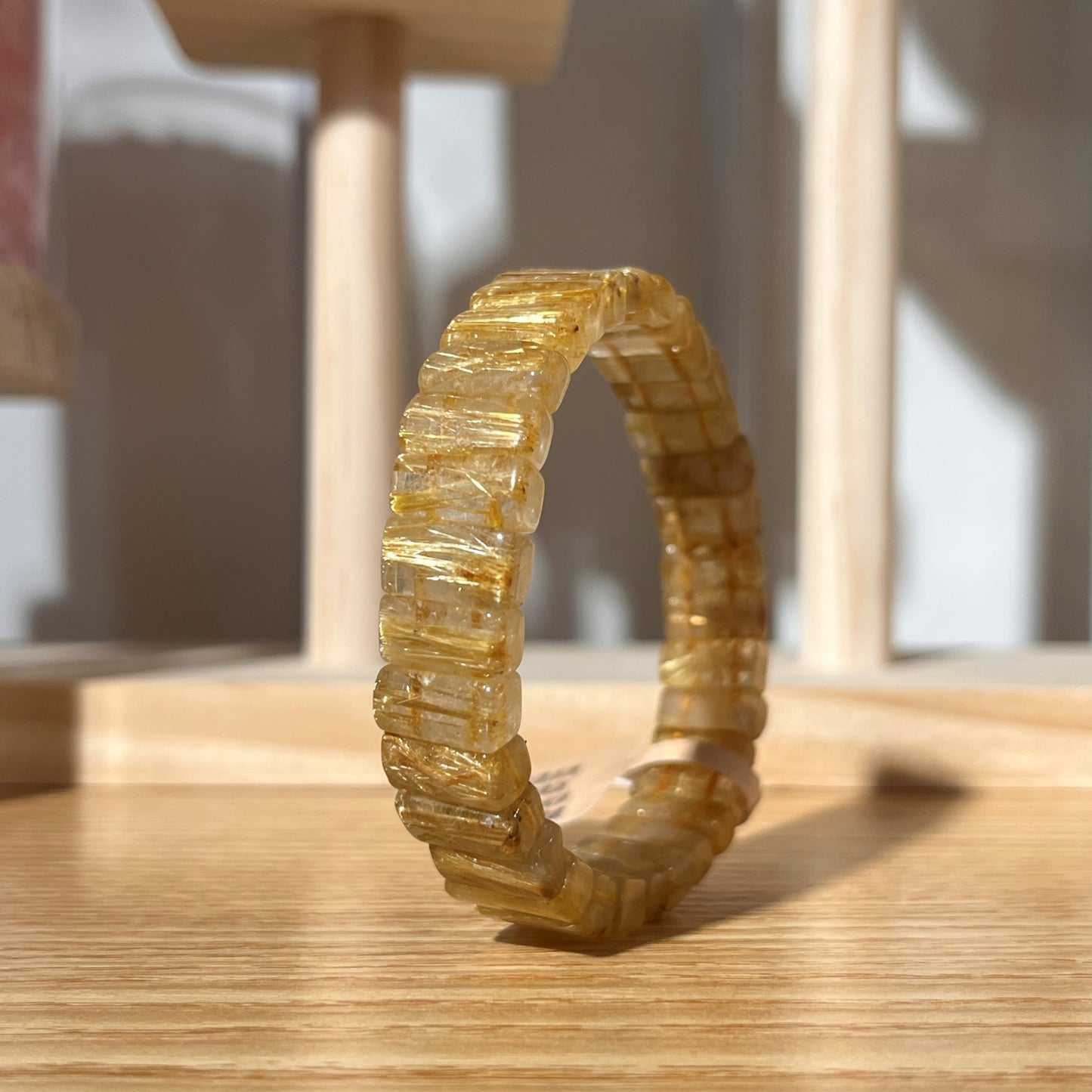 Brazilian Golden Rutilated Quartz Rectangular Beads Bracelet - 5mm Beads