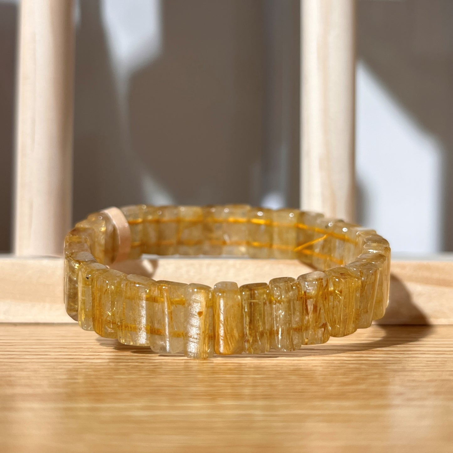Brazilian Golden Rutilated Quartz Rectangular Beads Bracelet - 5mm Beads
