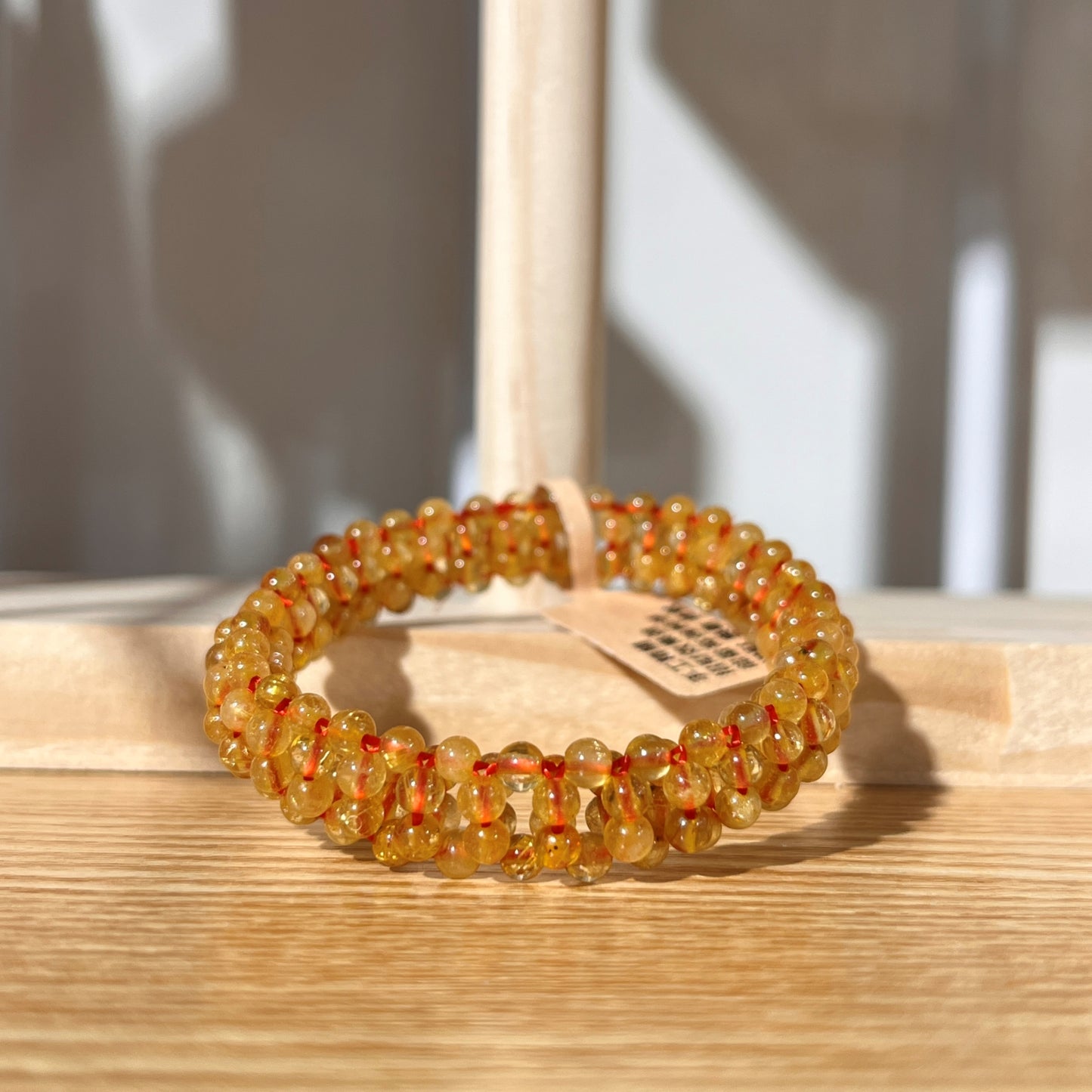 Indian Golden Rutilated Quartz Crystal Beaded Bracelet - Weaving Style 3mm Beads