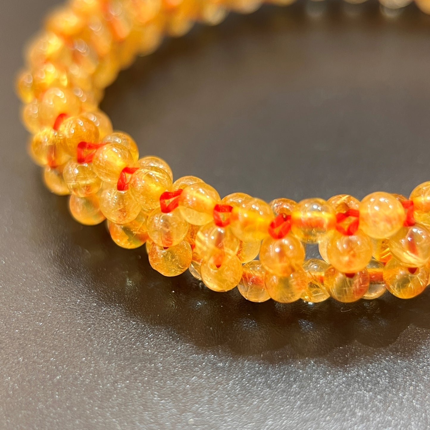 Indian Golden Rutilated Quartz Crystal Beaded Bracelet - Weaving Style 3mm Beads