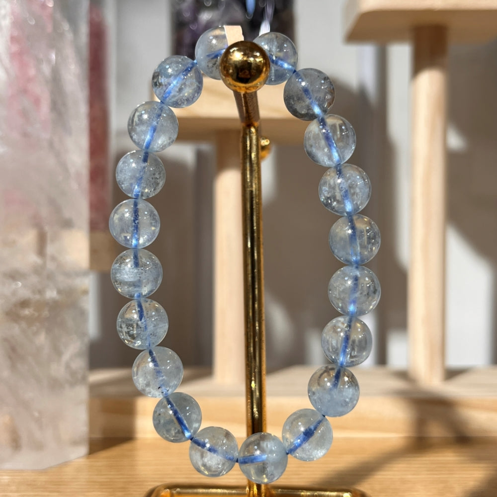 Brazilian Aquamarine Crystal Beaded Bracelet - Super Clear - 6mm Beads