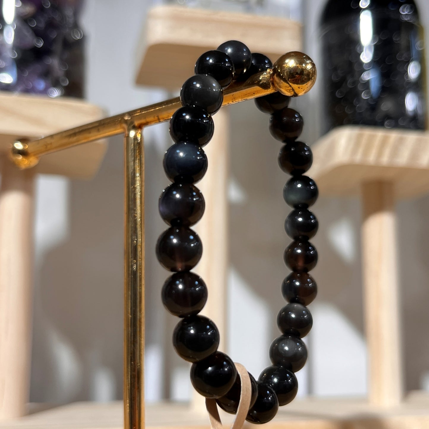 Brazilian Black Agate Crystal Beaded Bracelet | 8mm Beads