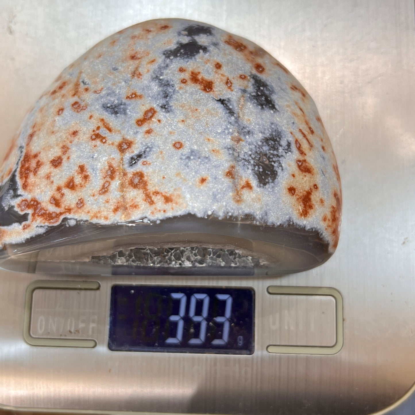 Grey Agate Geode Egg With Crystal | On Stand 390g