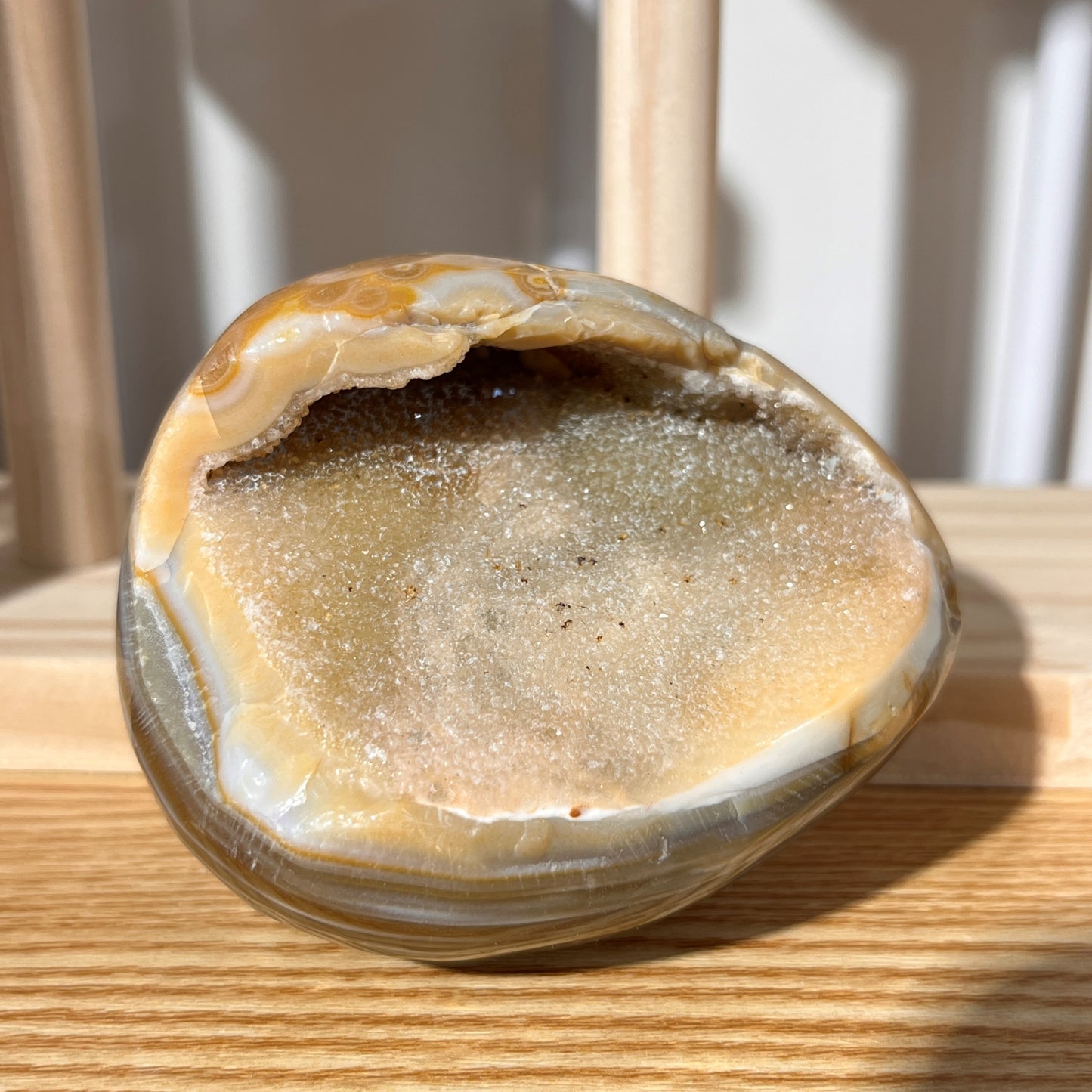 Yellow Agate Geode Egg With Crystal | On Stand 341g