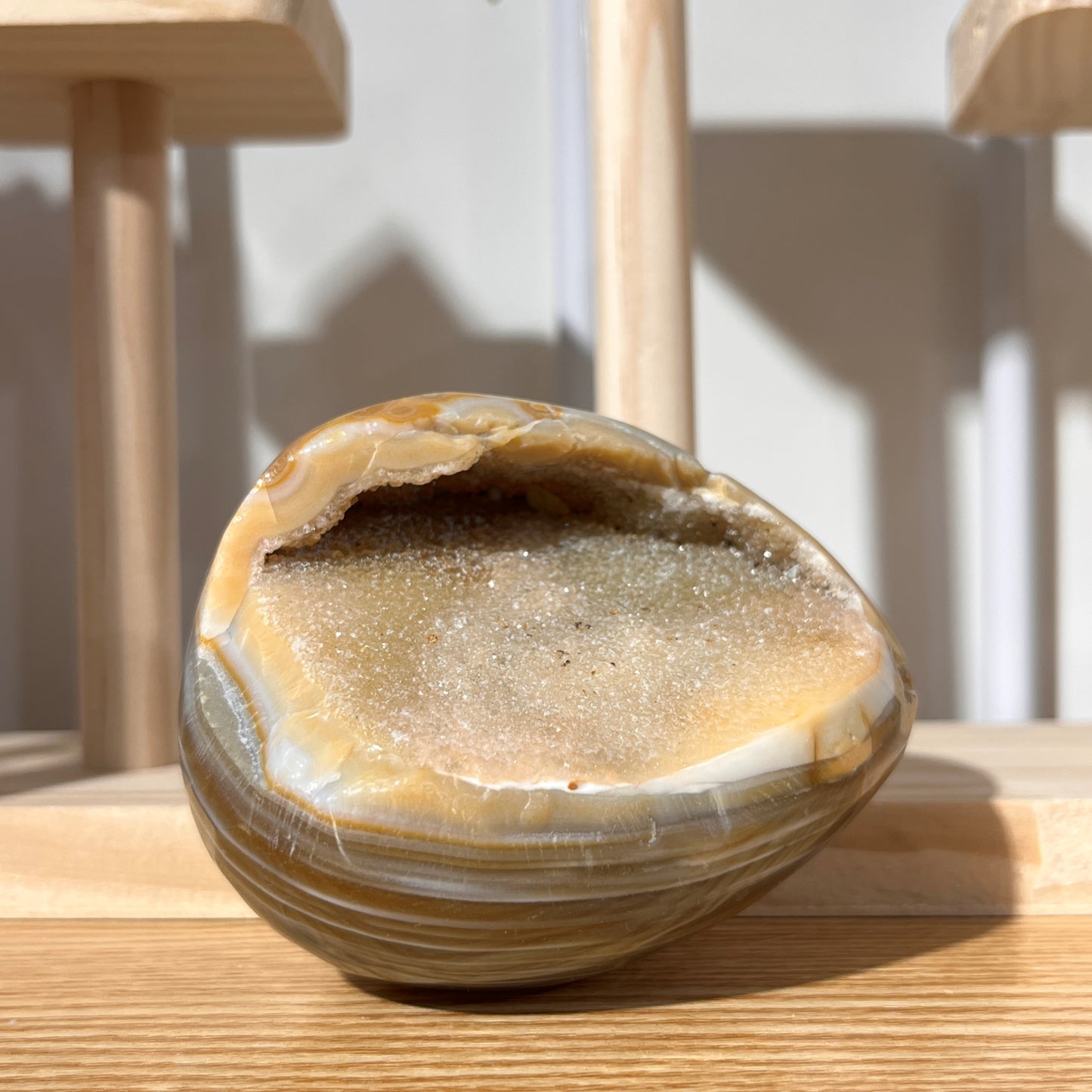Yellow Agate Geode Egg With Crystal | On Stand 341g