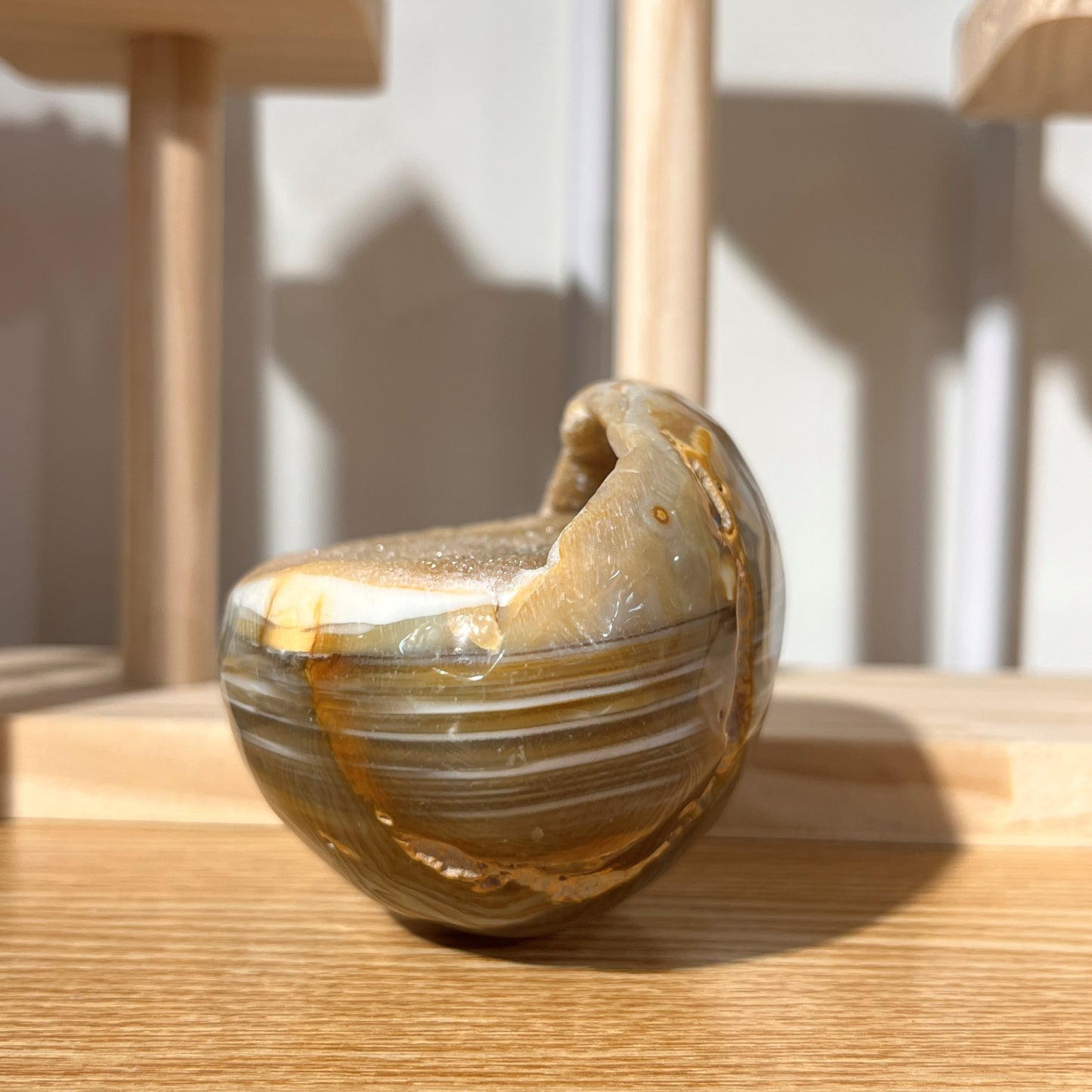 Yellow Agate Geode Egg With Crystal | On Stand 341g