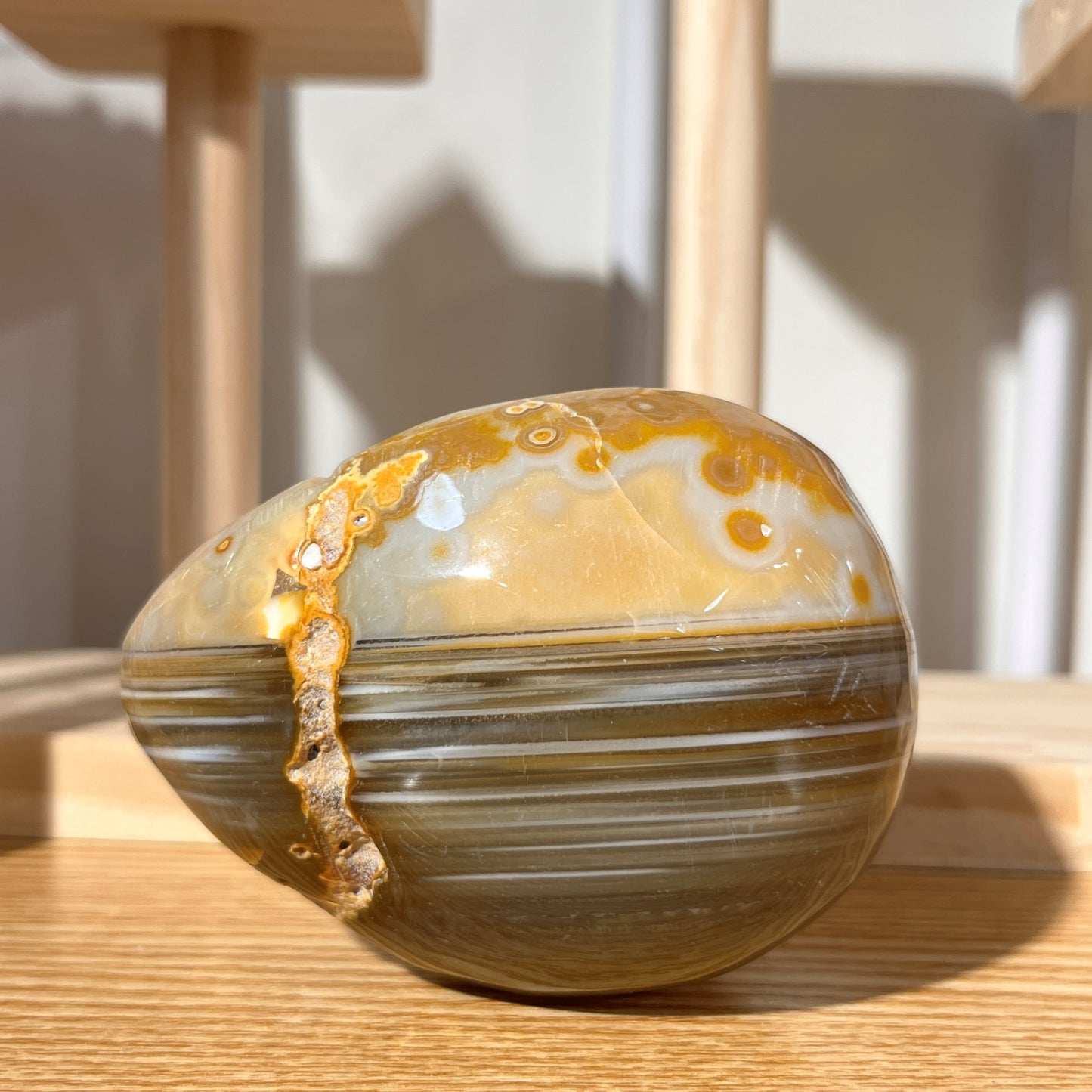 Yellow Agate Geode Egg With Crystal | On Stand 341g