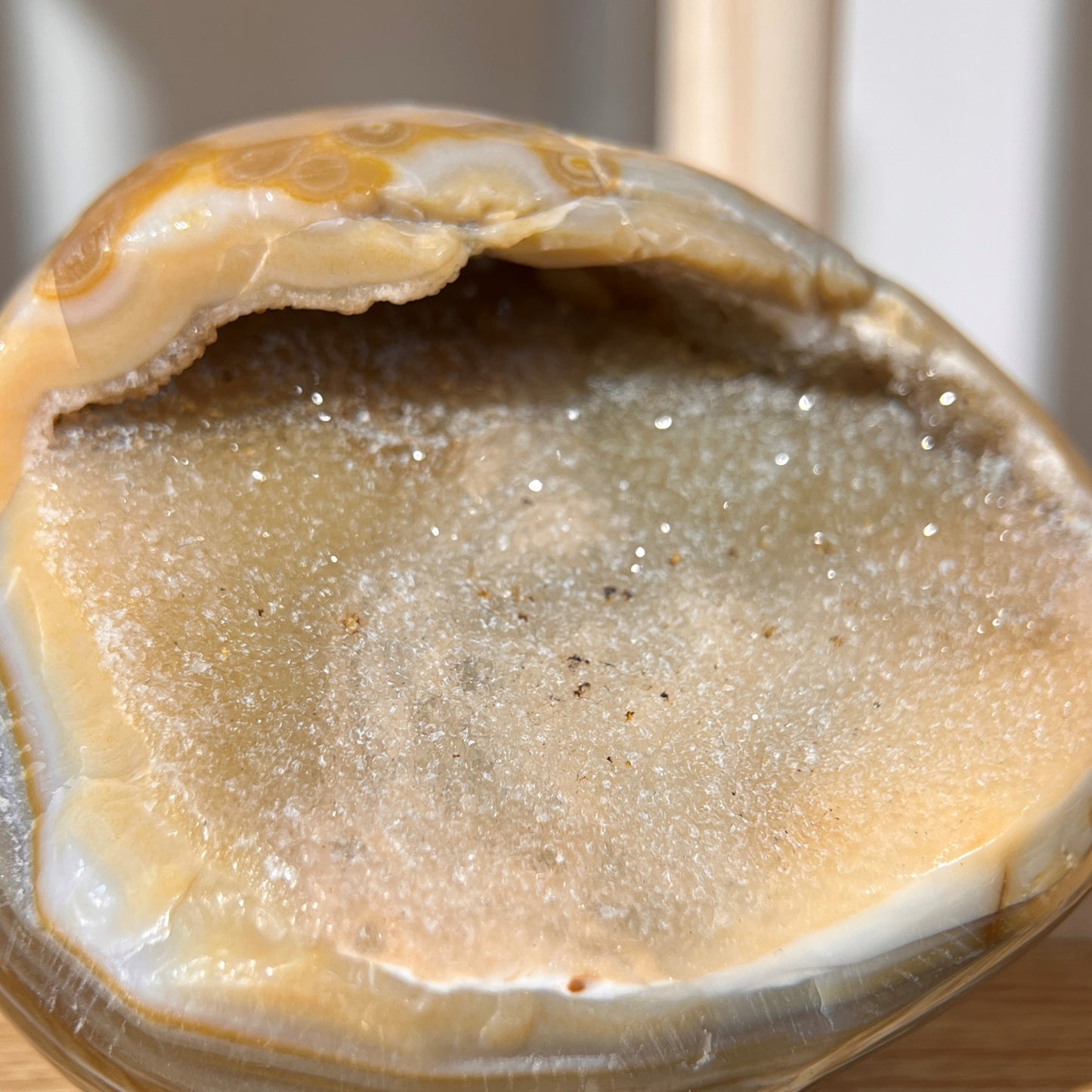 Yellow Agate Geode Egg With Crystal | On Stand 341g