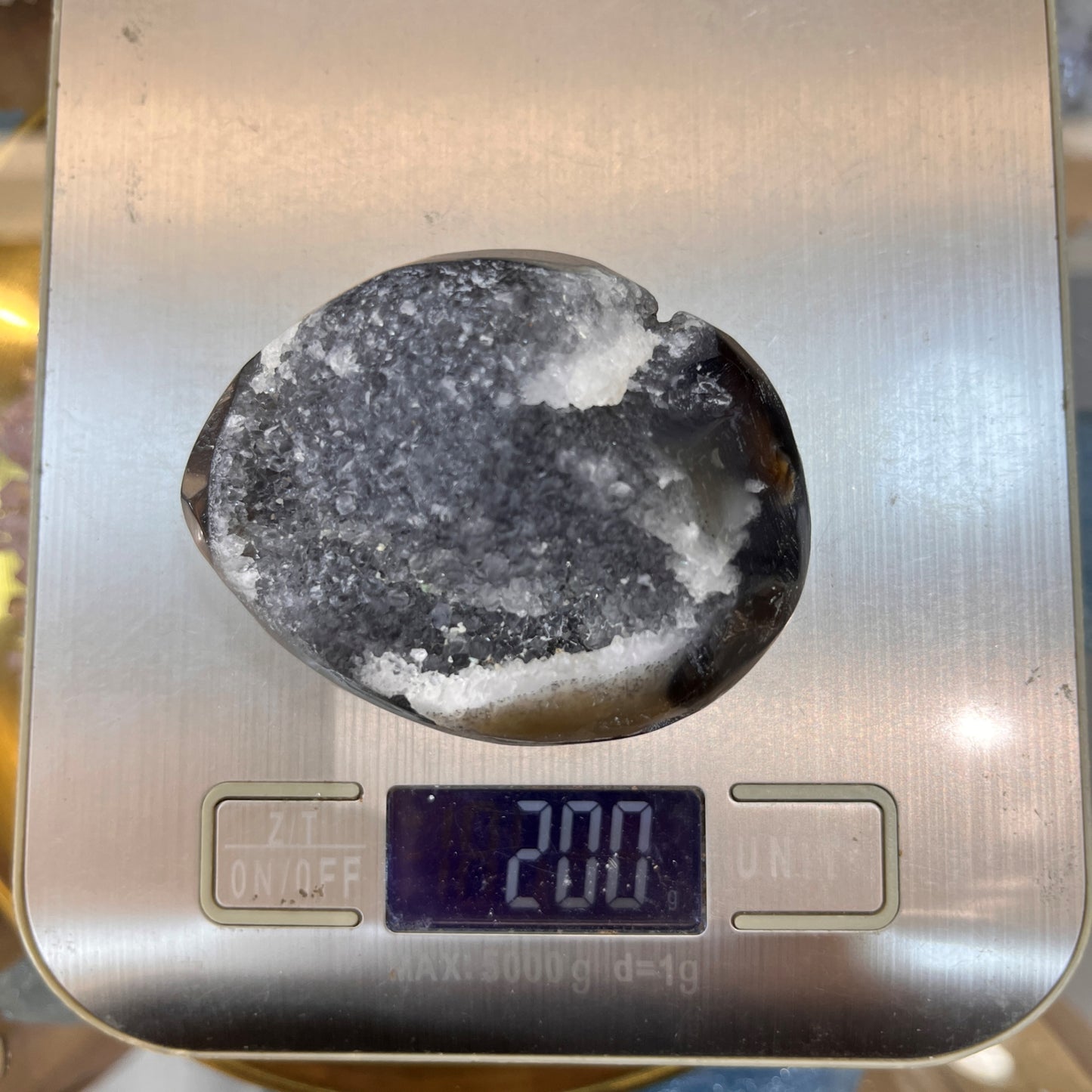 Black Agate Geode Egg With Crystal | On Stand 200g