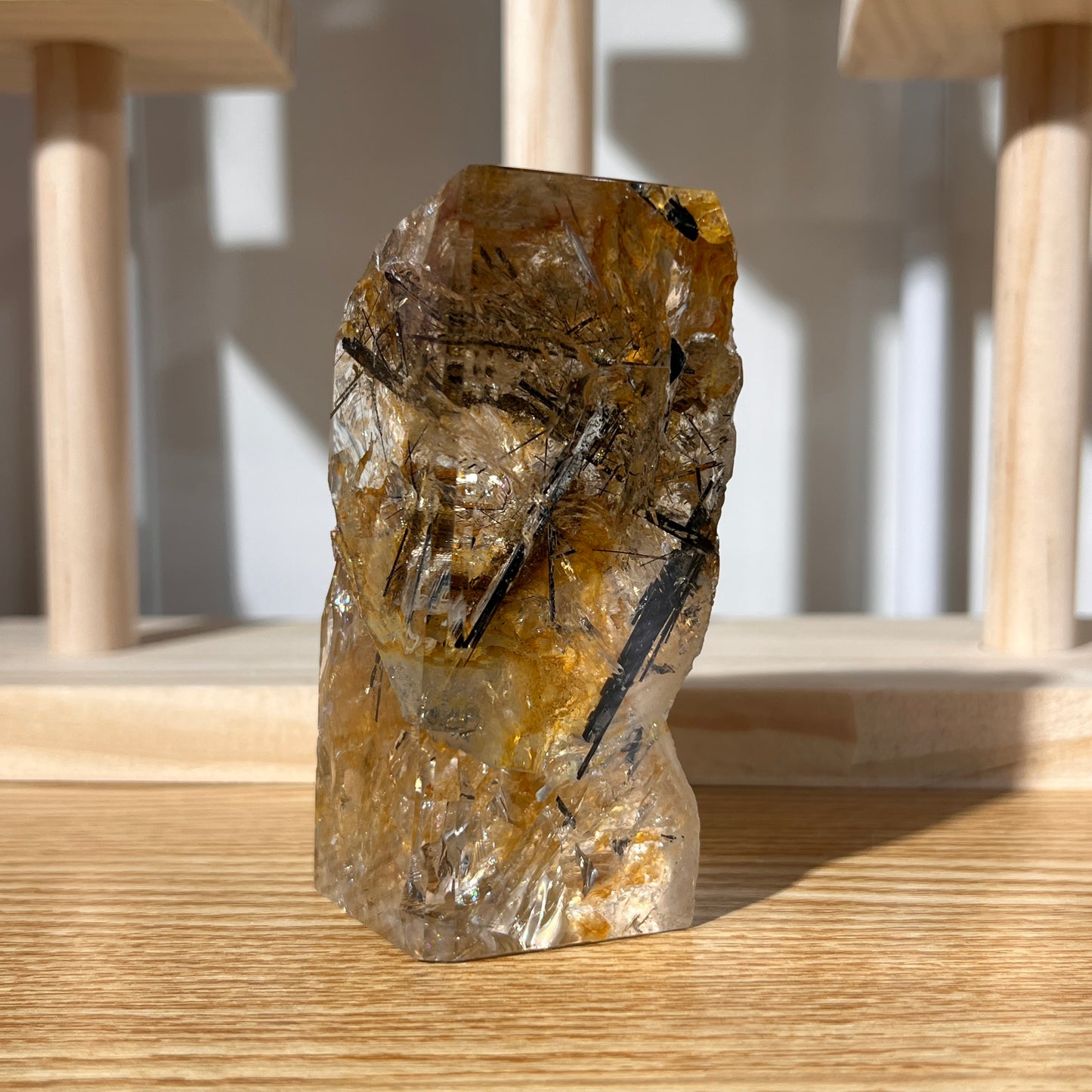 Black Silver Rutile in Quartz Freefrom - Half Polished
