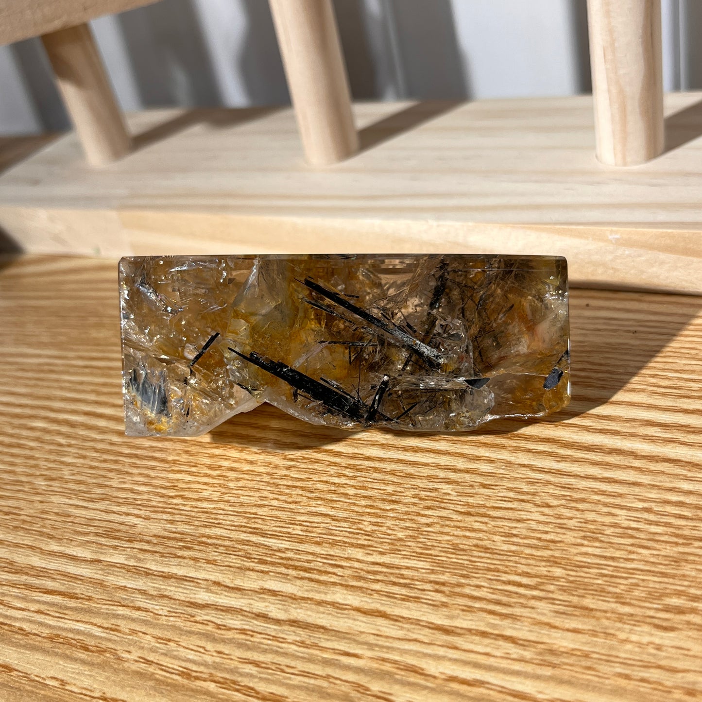 Black Silver Rutile in Quartz Freefrom - Half Polished
