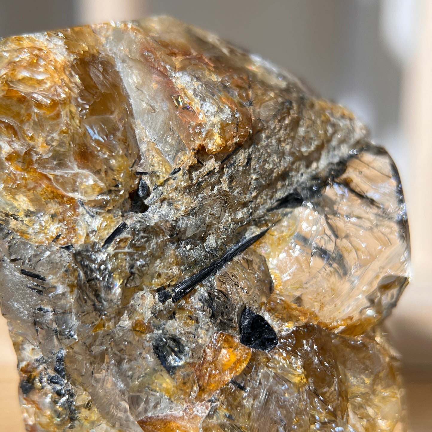 Black Silver Rutile in Quartz Freefrom - Half Polished