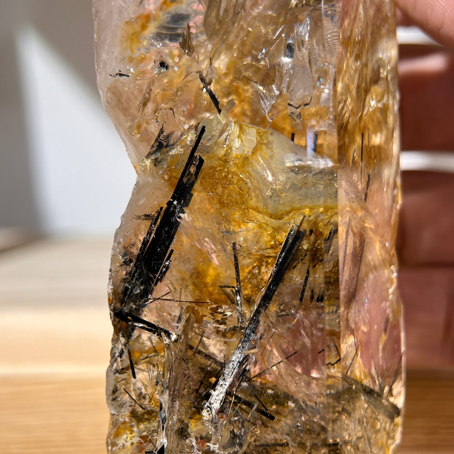 Black Silver Rutile in Quartz Freefrom - Half Polished