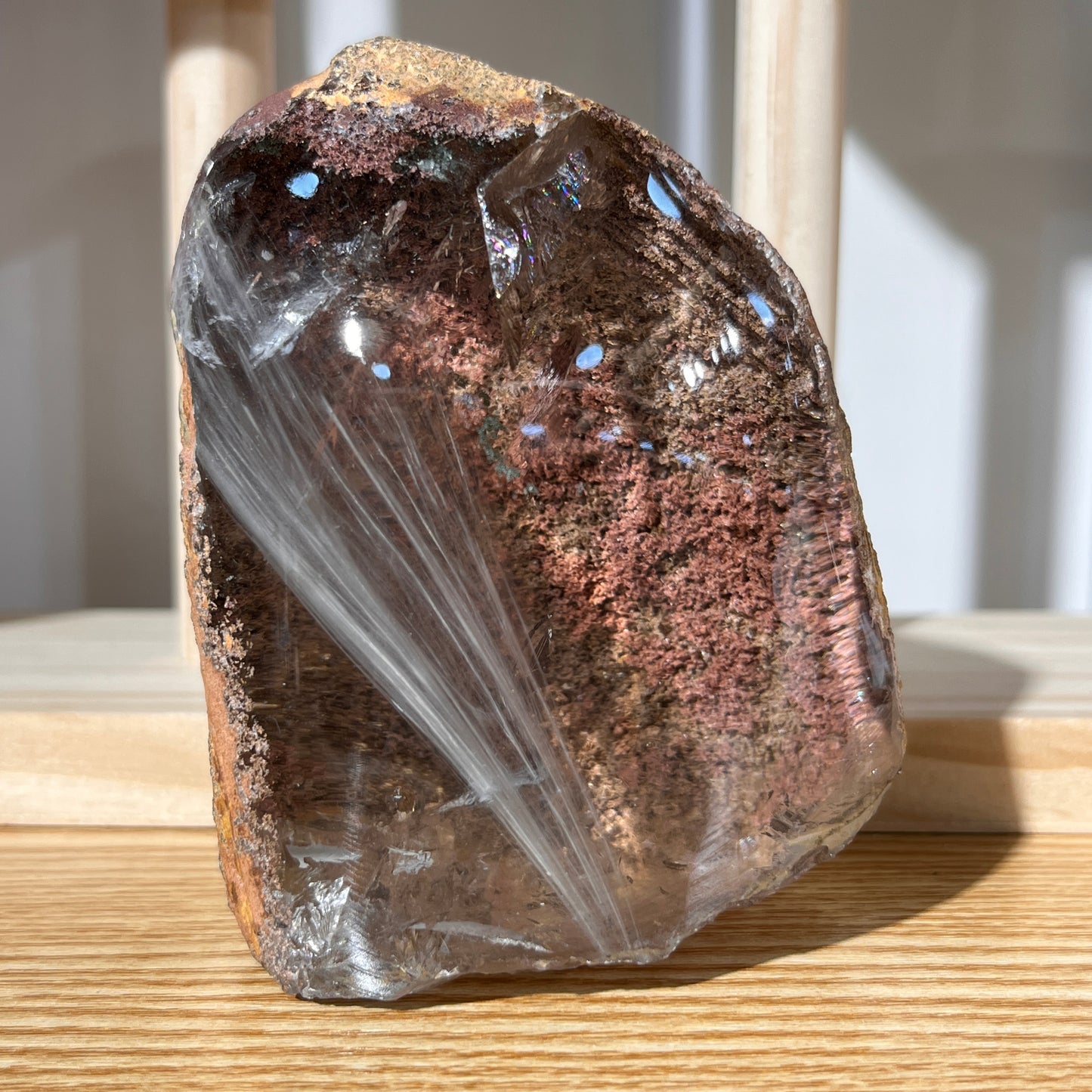 Red Phantom | Silver Rutilated Quartz Symbiosis Freefrom - Half Polished