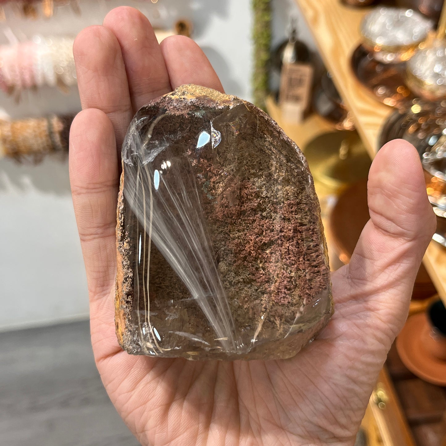 Red Phantom | Silver Rutilated Quartz Symbiosis Freefrom - Half Polished