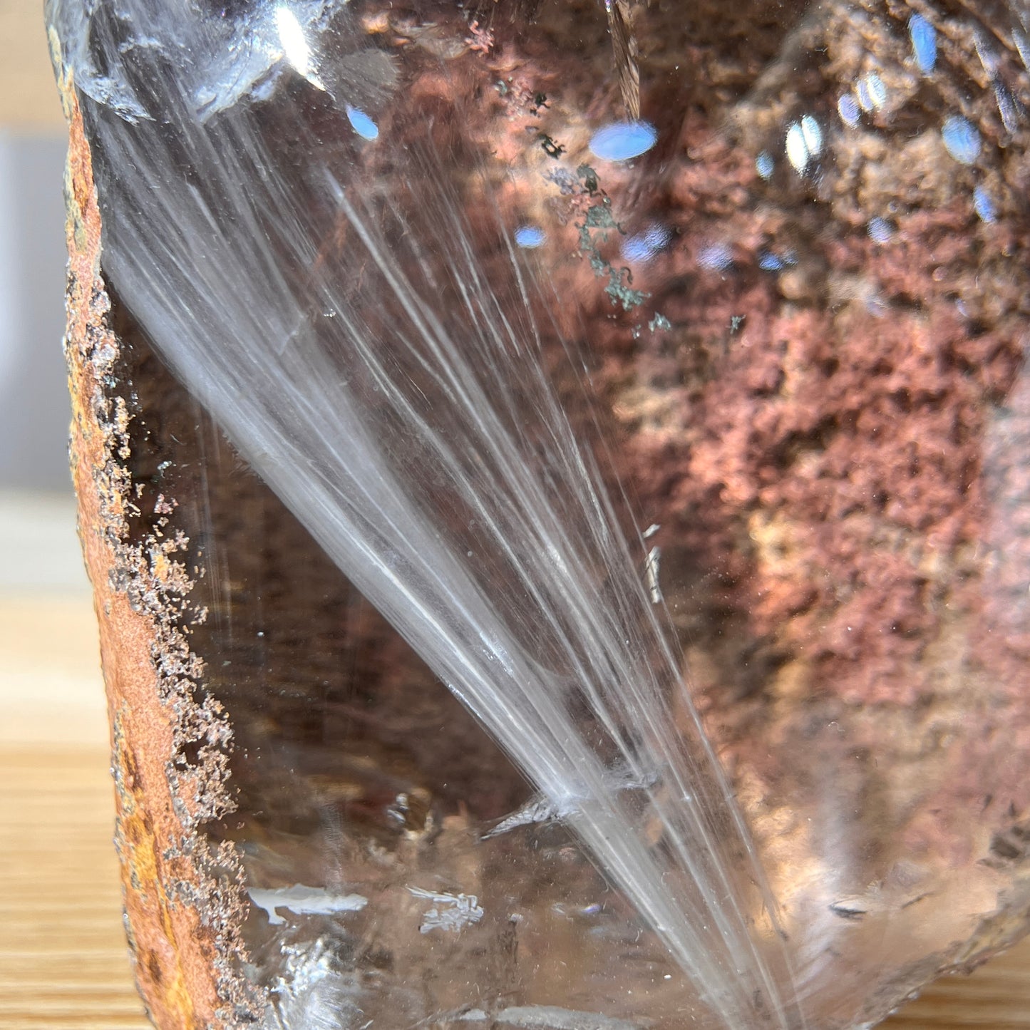 Red Phantom | Silver Rutilated Quartz Symbiosis Freefrom - Half Polished
