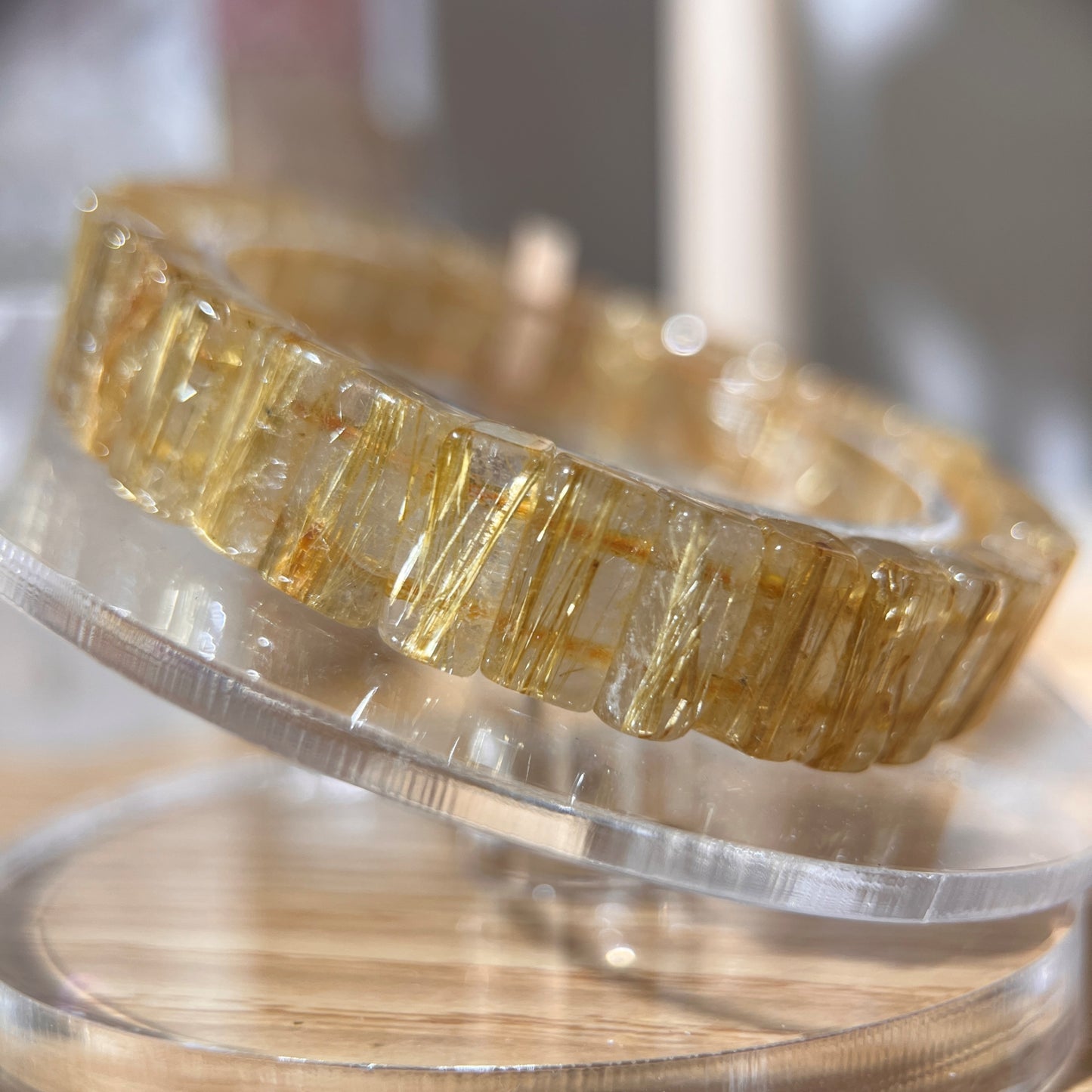 Brazilian Golden Rutilated Quartz Rectangular Beads Bracelet - 5mm Beads