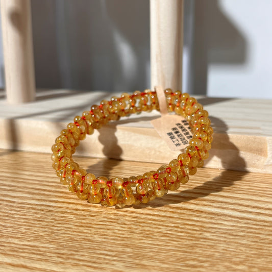 Indian Golden Rutilated Quartz Crystal Beaded Bracelet - Weaving Style 3mm Beads