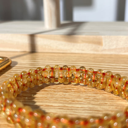 Indian Golden Rutilated Quartz Crystal Beaded Bracelet - Weaving Style 3mm Beads
