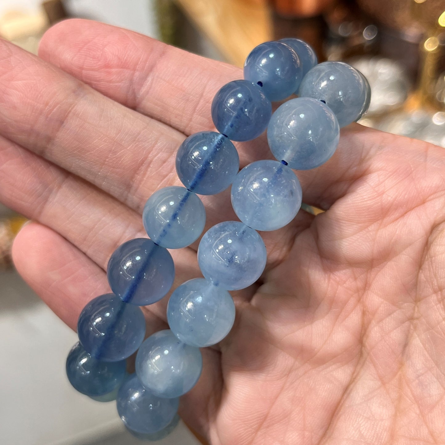 Brazilian Aquamarine Crystal Beaded Bracelet - Super Clear