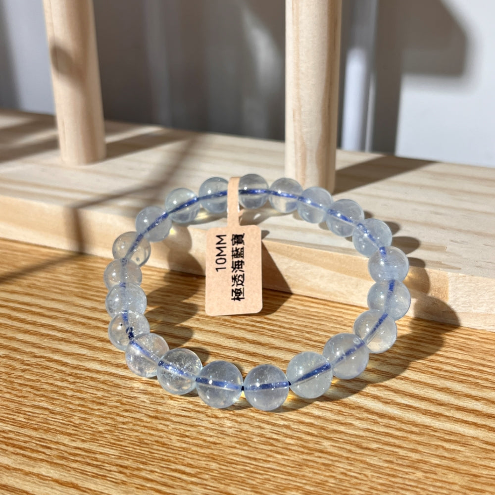 Brazilian Aquamarine Crystal Beaded Bracelet - Super Clear - 6mm Beads