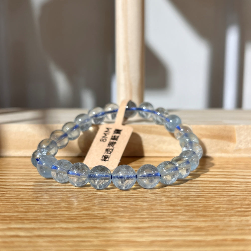 Brazilian Aquamarine Crystal Beaded Bracelet - Super Clear - 6mm Beads