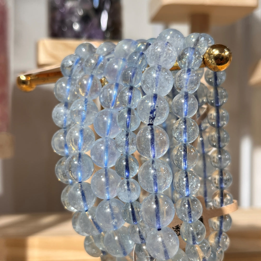 Brazilian Aquamarine Crystal Beaded Bracelet - Super Clear - 6mm Beads