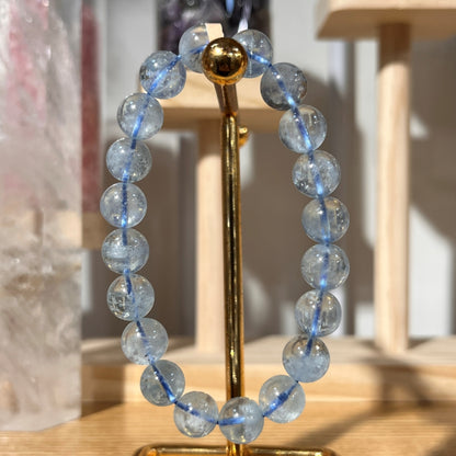 Brazilian Aquamarine Crystal Beaded Bracelet - Super Clear - 6mm Beads