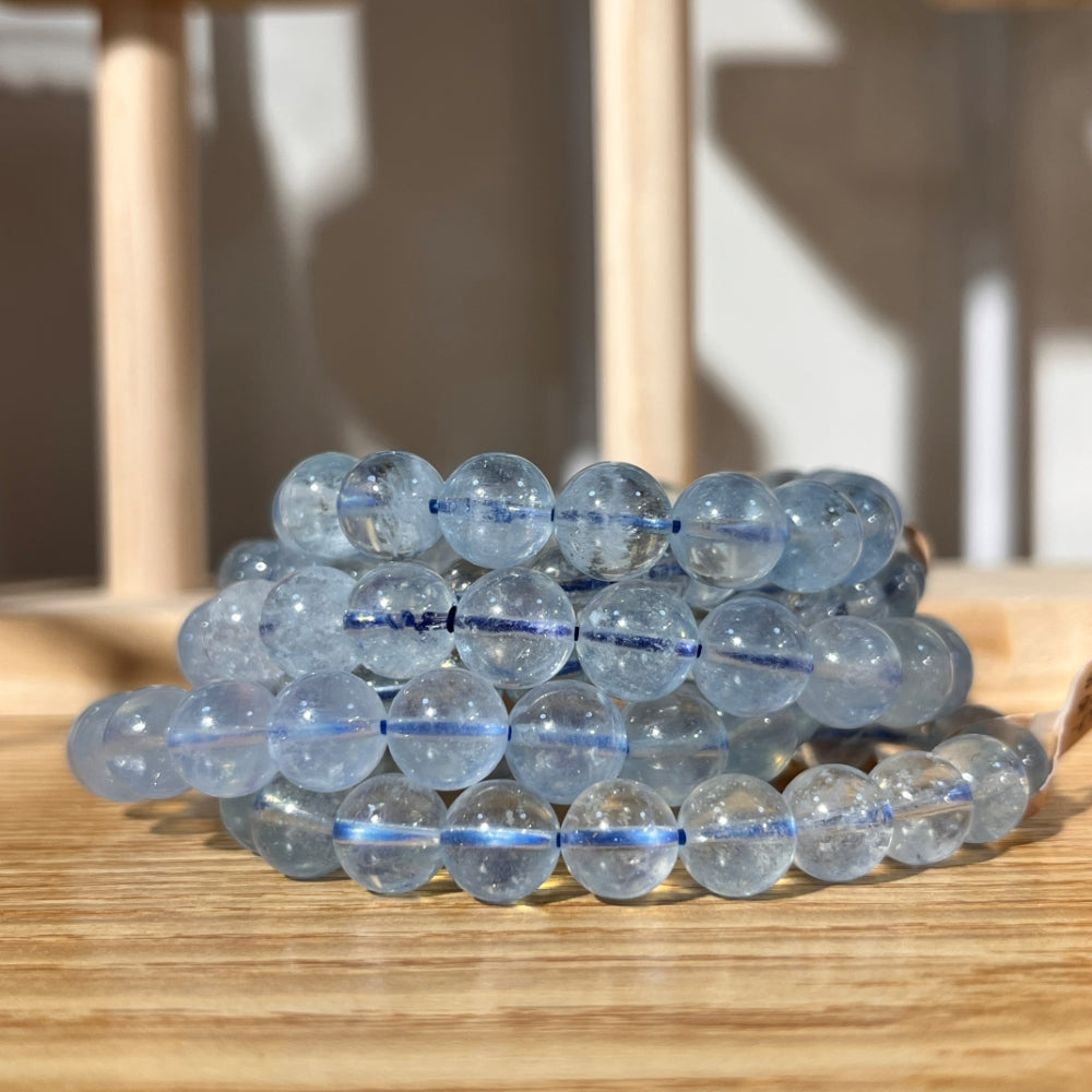 Brazilian Aquamarine Crystal Beaded Bracelet - Super Clear - 6mm Beads