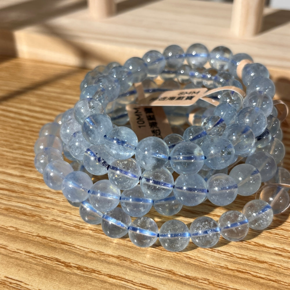 Brazilian Aquamarine Crystal Beaded Bracelet - Super Clear - 6mm Beads