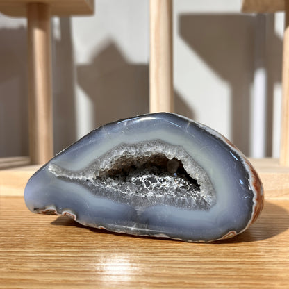 Grey Agate Geode Egg With Crystal | On Stand 390g