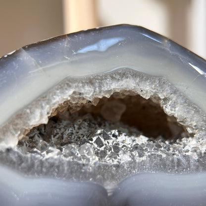 Grey Agate Geode Egg With Crystal | On Stand 390g