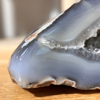 Grey Agate Geode Egg With Crystal | On Stand 390g