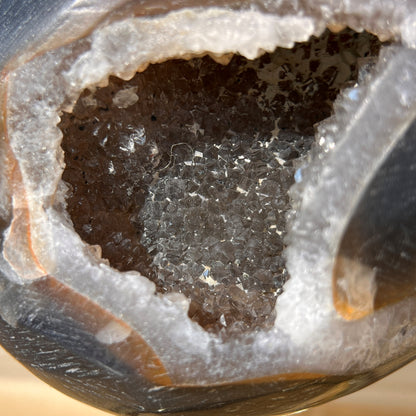 Grey Agate Geode Egg With Crystal | On Stand 418