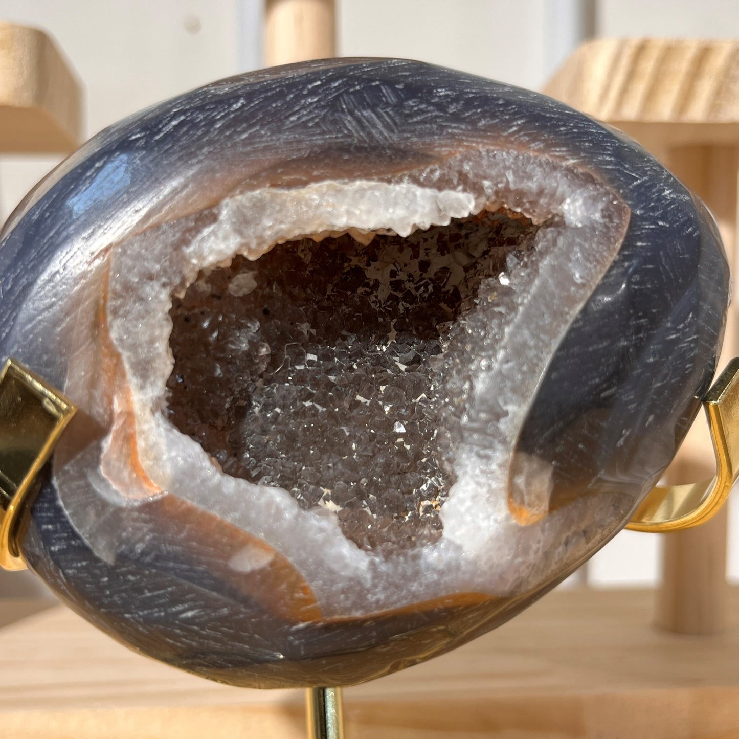 Grey Agate Geode Egg With Crystal | On Stand 418