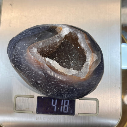 Grey Agate Geode Egg With Crystal | On Stand 418