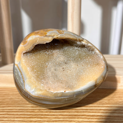 Yellow Agate Geode Egg With Crystal | On Stand 341g