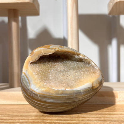 Yellow Agate Geode Egg With Crystal | On Stand 341g