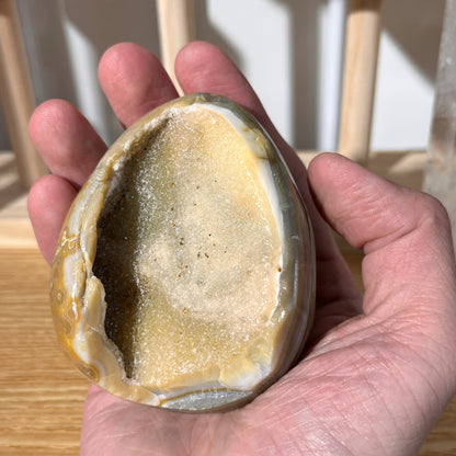 Yellow Agate Geode Egg With Crystal | On Stand 341g