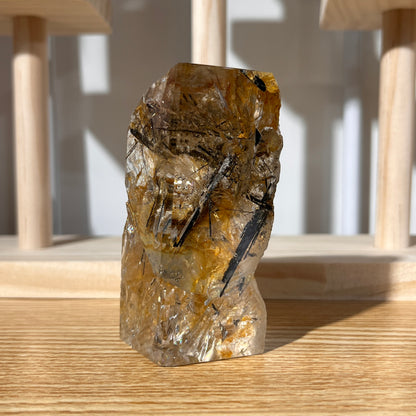 Black Silver Rutile in Quartz Freefrom - Half Polished