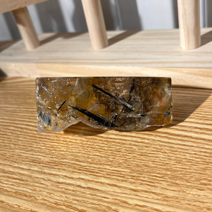 Black Silver Rutile in Quartz Freefrom - Half Polished