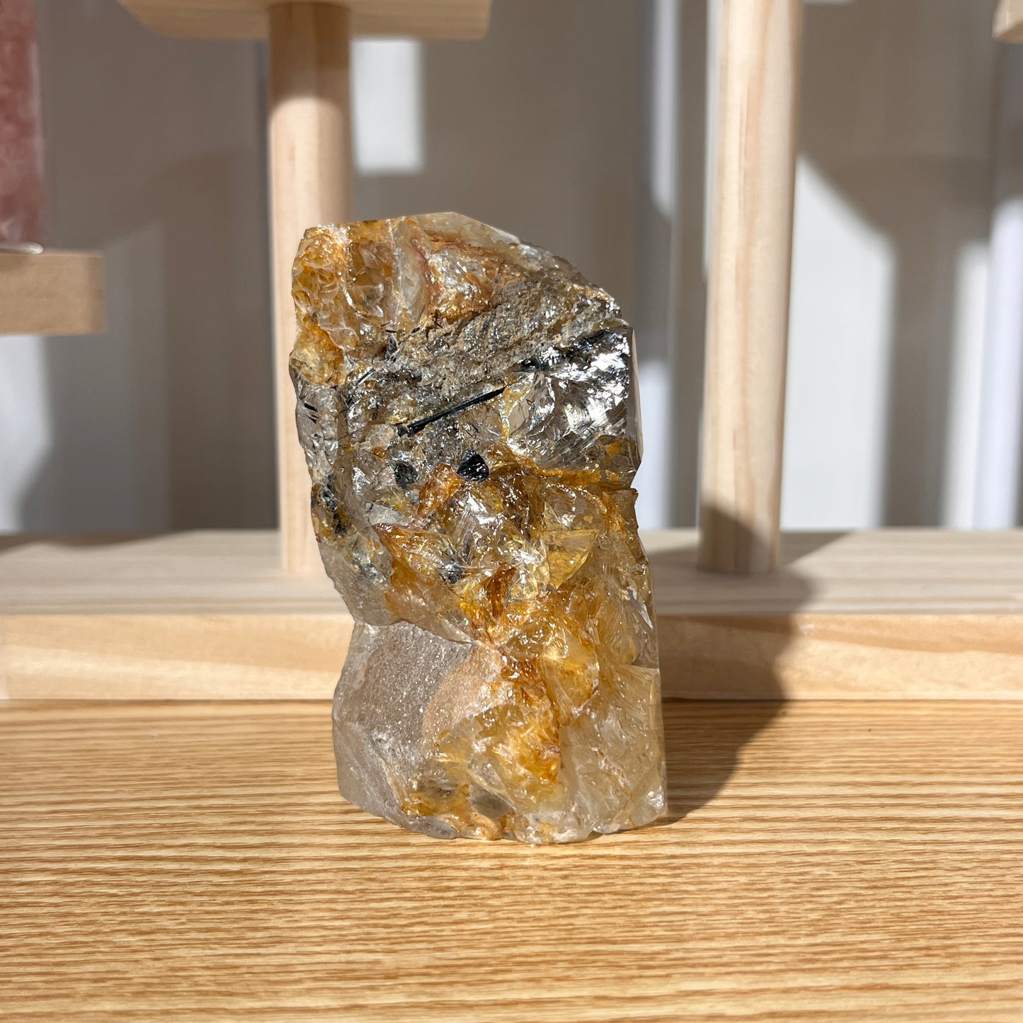 Black Silver Rutile in Quartz Freefrom - Half Polished